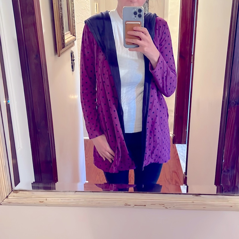 Cozy thermal purple & navy Jane & Bleeker New York polka dot hoodie sweater
